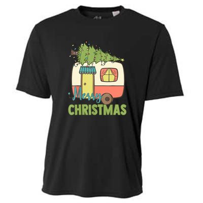 Merry Christmas Camping Van Trailer Xmas Tree Gift Cooling Performance Crew T-Shirt