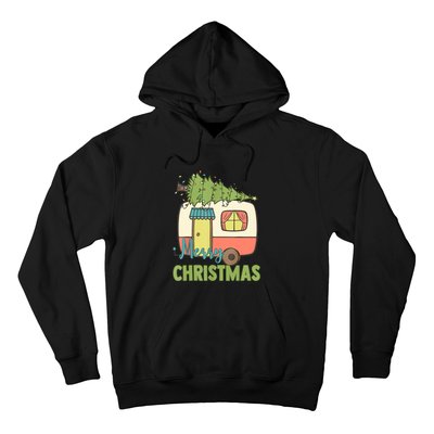 Merry Christmas Camping Van Trailer Xmas Tree Gift Hoodie