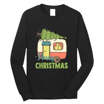 Merry Christmas Camping Van Trailer Xmas Tree Gift Long Sleeve Shirt