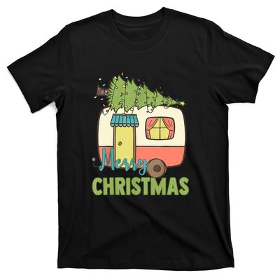 Merry Christmas Camping Van Trailer Xmas Tree Gift T-Shirt