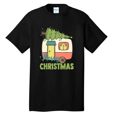 Merry Christmas Camping Van Trailer Xmas Tree Gift Tall T-Shirt