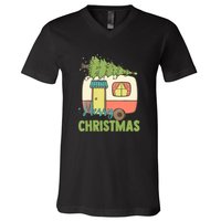 Merry Christmas Camping Van Trailer Xmas Tree Gift V-Neck T-Shirt