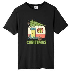 Merry Christmas Camping Van Trailer Xmas Tree Gift Tall Fusion ChromaSoft Performance T-Shirt