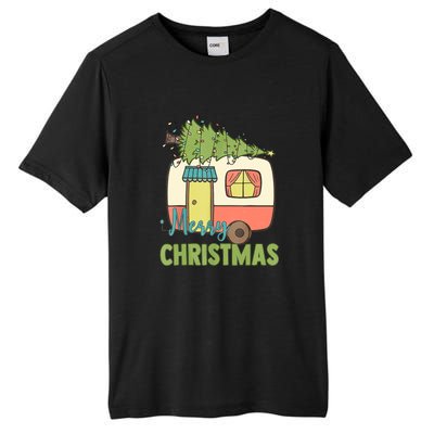 Merry Christmas Camping Van Trailer Xmas Tree Gift Tall Fusion ChromaSoft Performance T-Shirt