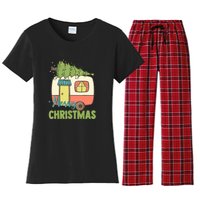 Merry Christmas Camping Van Trailer Xmas Tree Gift Women's Flannel Pajama Set