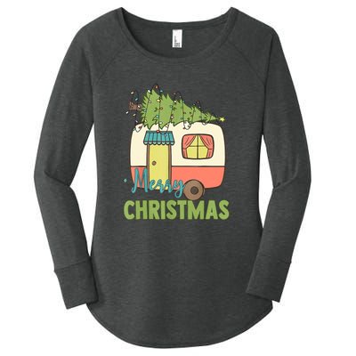 Merry Christmas Camping Van Trailer Xmas Tree Gift Women's Perfect Tri Tunic Long Sleeve Shirt