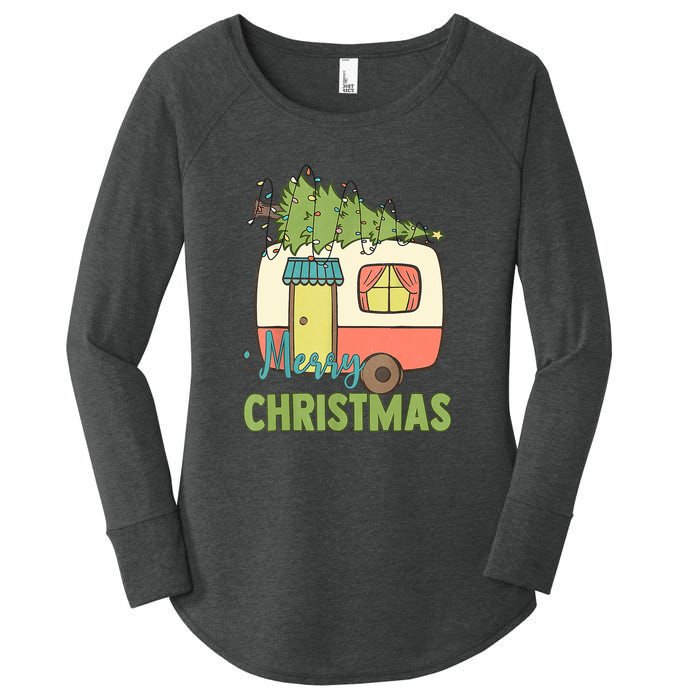 Merry Christmas Camping Van Trailer Xmas Tree Gift Women's Perfect Tri Tunic Long Sleeve Shirt