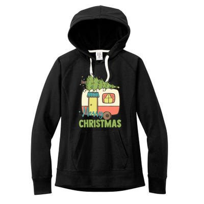 Merry Christmas Camping Van Trailer Xmas Tree Gift Women's Fleece Hoodie