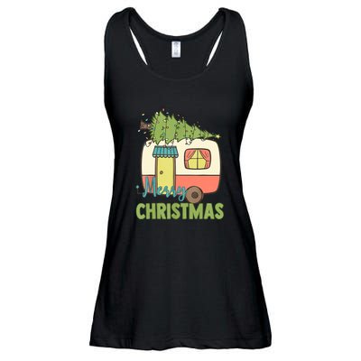 Merry Christmas Camping Van Trailer Xmas Tree Gift Ladies Essential Flowy Tank