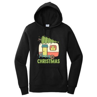 Merry Christmas Camping Van Trailer Xmas Tree Gift Women's Pullover Hoodie