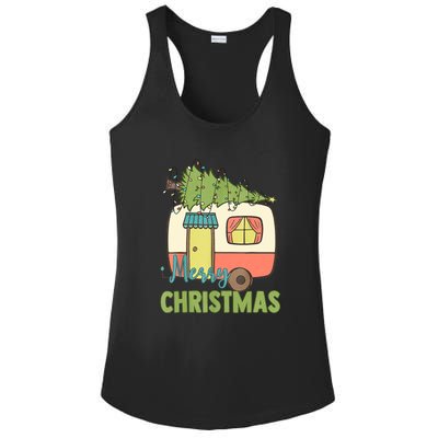 Merry Christmas Camping Van Trailer Xmas Tree Gift Ladies PosiCharge Competitor Racerback Tank