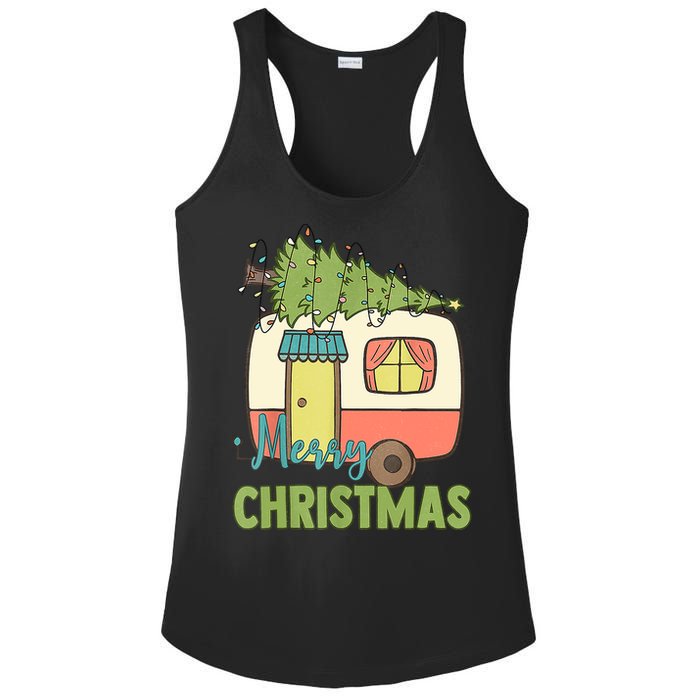 Merry Christmas Camping Van Trailer Xmas Tree Gift Ladies PosiCharge Competitor Racerback Tank