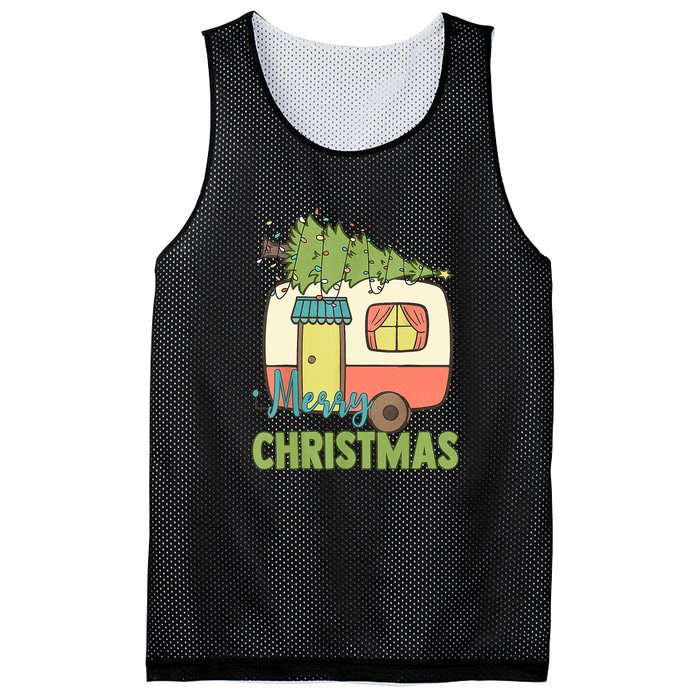 Merry Christmas Camping Van Trailer Xmas Tree Gift Mesh Reversible Basketball Jersey Tank