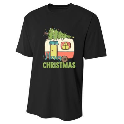 Merry Christmas Camping Van Trailer Xmas Tree Gift Performance Sprint T-Shirt