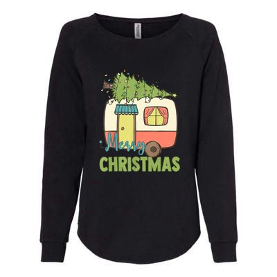 Merry Christmas Camping Van Trailer Xmas Tree Gift Womens California Wash Sweatshirt