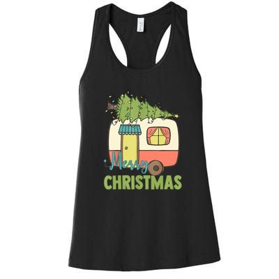 Merry Christmas Camping Van Trailer Xmas Tree Gift Women's Racerback Tank