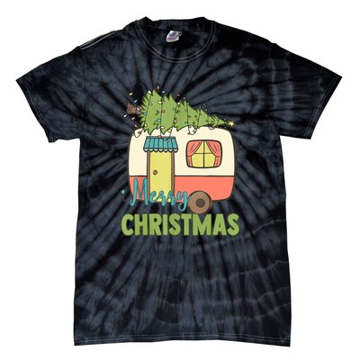 Merry Christmas Camping Van Trailer Xmas Tree Gift Tie-Dye T-Shirt