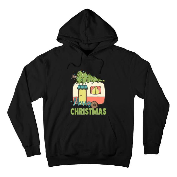 Merry Christmas Camping Van Trailer Xmas Tree Gift Tall Hoodie