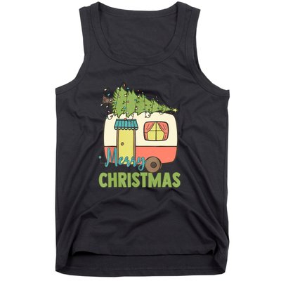 Merry Christmas Camping Van Trailer Xmas Tree Gift Tank Top