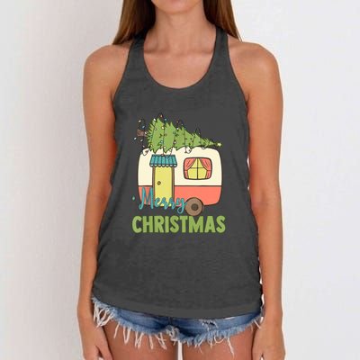 Merry Christmas Camping Van Trailer Xmas Tree Gift Women's Knotted Racerback Tank