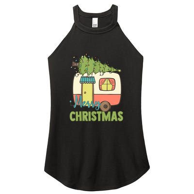 Merry Christmas Camping Van Trailer Xmas Tree Gift Women's Perfect Tri Rocker Tank