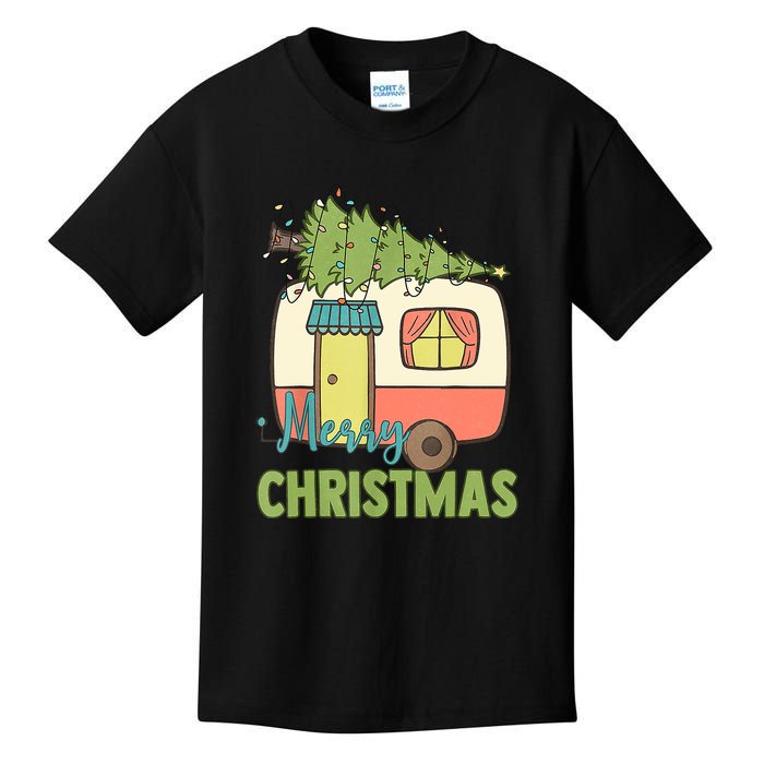 Merry Christmas Camping Van Trailer Xmas Tree Gift Kids T-Shirt