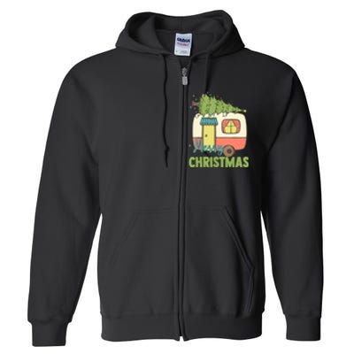 Merry Christmas Camping Van Trailer Xmas Tree Gift Full Zip Hoodie