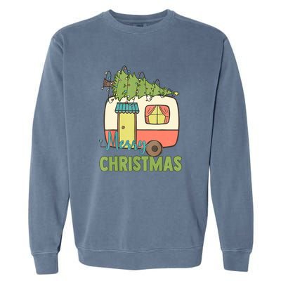 Merry Christmas Camping Van Trailer Xmas Tree Gift Garment-Dyed Sweatshirt