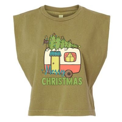 Merry Christmas Camping Van Trailer Xmas Tree Gift Garment-Dyed Women's Muscle Tee