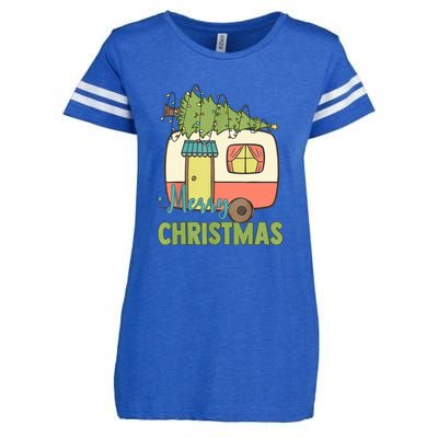 Merry Christmas Camping Van Trailer Xmas Tree Gift Enza Ladies Jersey Football T-Shirt