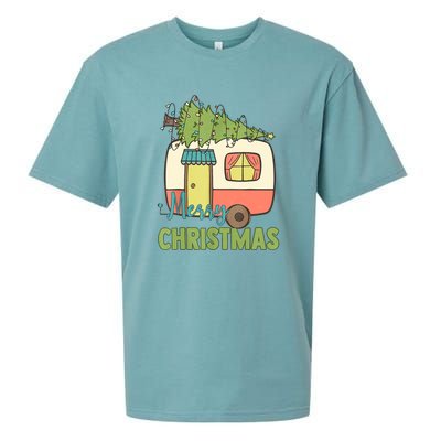 Merry Christmas Camping Van Trailer Xmas Tree Gift Sueded Cloud Jersey T-Shirt