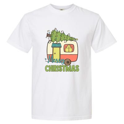 Merry Christmas Camping Van Trailer Xmas Tree Gift Garment-Dyed Heavyweight T-Shirt