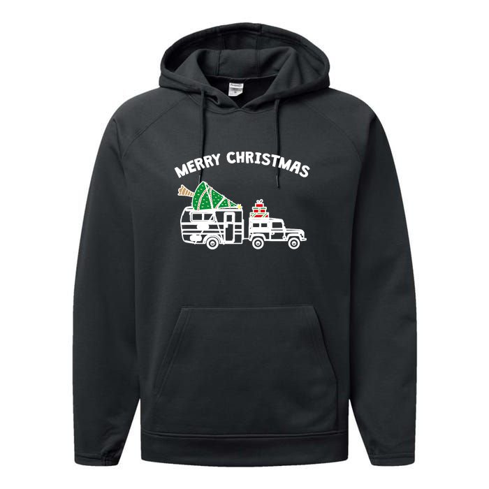 Merry Christmas Caravan Camping RV Trailer Xmas Tree Gift Performance Fleece Hoodie