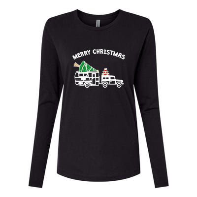 Merry Christmas Caravan Camping RV Trailer Xmas Tree Gift Womens Cotton Relaxed Long Sleeve T-Shirt