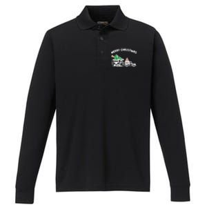 Merry Christmas Caravan Camping RV Trailer Xmas Tree Gift Performance Long Sleeve Polo