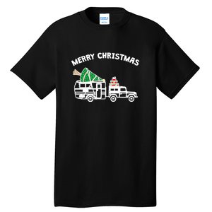 Merry Christmas Caravan Camping RV Trailer Xmas Tree Gift Tall T-Shirt