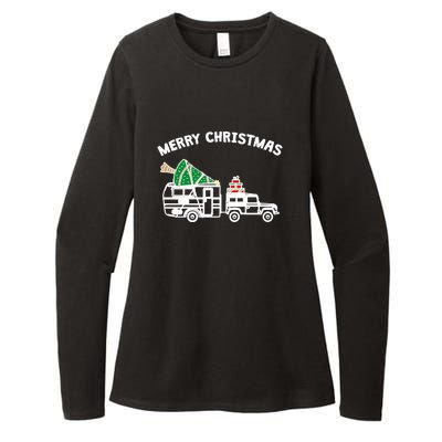 Merry Christmas Caravan Camping RV Trailer Xmas Tree Gift Womens CVC Long Sleeve Shirt