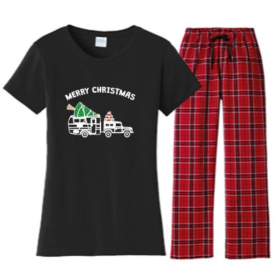 Merry Christmas Caravan Camping RV Trailer Xmas Tree Gift Women's Flannel Pajama Set