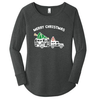 Merry Christmas Caravan Camping RV Trailer Xmas Tree Gift Women's Perfect Tri Tunic Long Sleeve Shirt