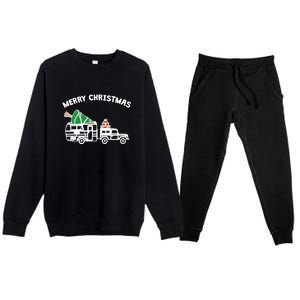 Merry Christmas Caravan Camping RV Trailer Xmas Tree Gift Premium Crewneck Sweatsuit Set