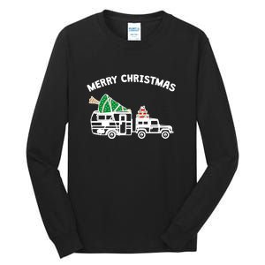 Merry Christmas Caravan Camping RV Trailer Xmas Tree Gift Tall Long Sleeve T-Shirt