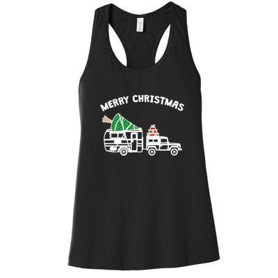 Merry Christmas Caravan Camping RV Trailer Xmas Tree Gift Women's Racerback Tank