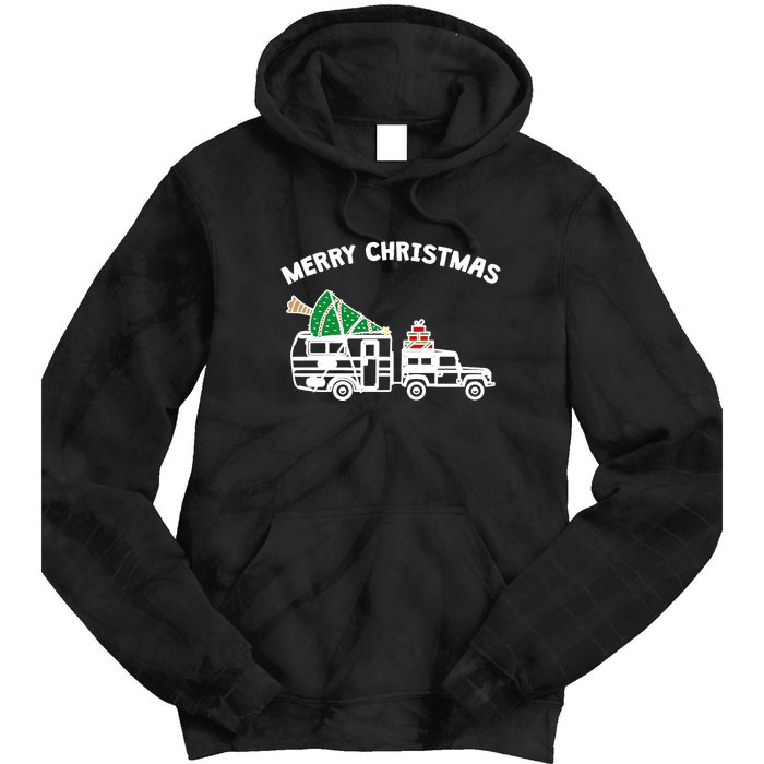 Merry Christmas Caravan Camping RV Trailer Xmas Tree Gift Tie Dye Hoodie