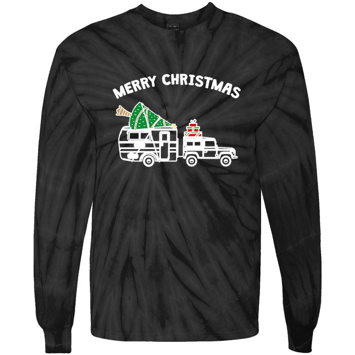 Merry Christmas Caravan Camping RV Trailer Xmas Tree Gift Tie-Dye Long Sleeve Shirt