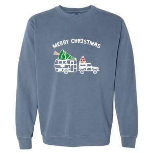 Merry Christmas Caravan Camping RV Trailer Xmas Tree Gift Garment-Dyed Sweatshirt