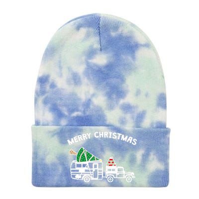 Merry Christmas Caravan Camping RV Trailer Xmas Tree Gift Tie Dye 12in Knit Beanie