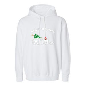 Merry Christmas Caravan Camping RV Trailer Xmas Tree Gift Garment-Dyed Fleece Hoodie