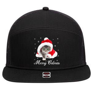 Merry Catmas Cute Cat Kitten Santa Hat Christmas Gift Funny 7 Panel Mesh Trucker Snapback Hat