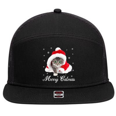 Merry Catmas Cute Cat Kitten Santa Hat Christmas Gift Funny 7 Panel Mesh Trucker Snapback Hat