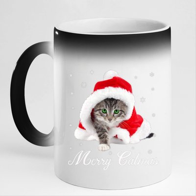 Merry Catmas Cute Cat Kitten Santa Hat Christmas Gift Funny 11oz Black Color Changing Mug